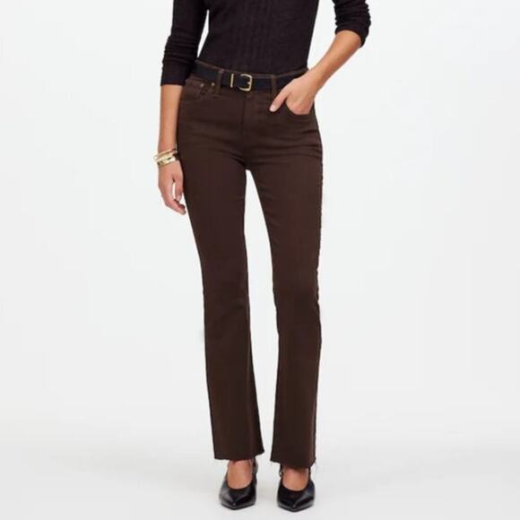 Madewell Kick Out Crop Jeans Flare Leg Raw-Hem Edition Dark Carob Brown NWT 33 - Picture 1 of 11